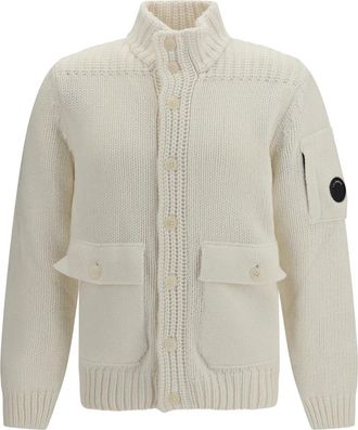 C.P. Company Cardigan in lana dagnello con lente - - Knitwear - Uomo - Bianco - S