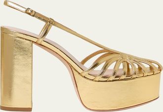 Loeffler Randall 120mm Isabella Lattice Metallic Leather Platform Sandals