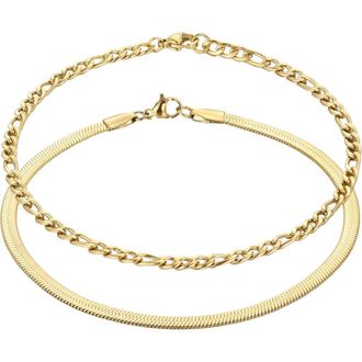 Adornia Set of 2 18K Gold Plated Stainless Steel Chain Anklets at Nordstrom Rack