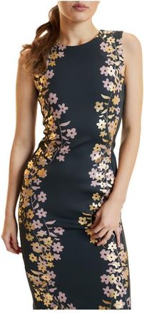 Cynthia Rowley Sleeveless Bonded Midi Dress in Black/gold at Nordstrom, Size 0