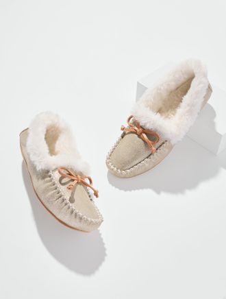 Talbots Ruby Metallic Suede Moccasins Shoes - Gold - 11M Talbots