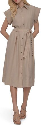 DKNY Tie Waist Shirtdress in Beige at Nordstrom Rack, Size 10