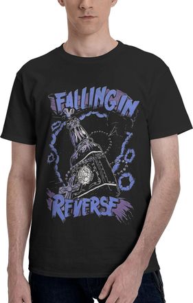 Generic Mens in Reverse Rock Band Falling Cotton T-Shirts Classic Crewneck Short Sleeves Simple&Versatile Daily Commute Essential Black XL