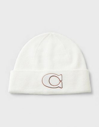 Coach Mens Coach Varsity Knit Beanie Chalk - White - Size: O/S