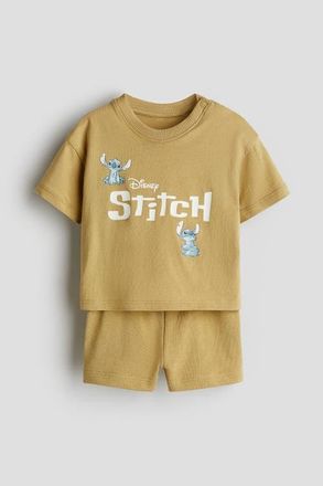 H&M 2-piece Cotton Jersey Set in Mustard Yellow/lilo & Stitch at Nordstrom, Size 18M