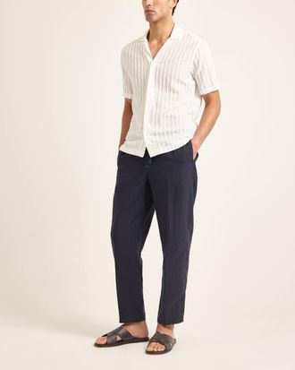 Orlebar Brown Alex Lino Relaxed Fit Italian Linen Drawcord Zip Fly Trousers in Night Iris at Nordstrom, Size 34