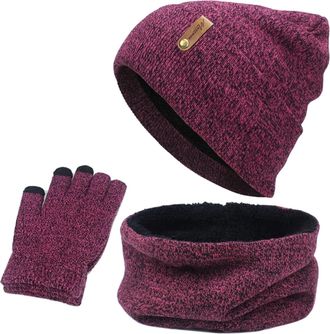 Generic Hat Scarf and Glove Set Unisex Winter Beanie for Men 4 Packs Women 5 PCS Fleece Lined Thermal Knitted Warm Hot Pink