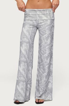 Edikted Cammy Camo Wide Leg Foldover Pants in Gray at Nordstrom, Size X-Small