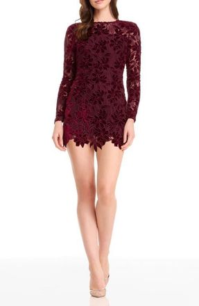 Dress The Population Stassi Long Sleeve Velvet Floral Lace Cocktail Minidress in Oxblood at Nordstrom, Size Small