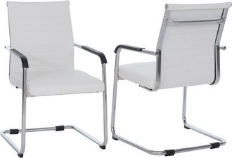 Hhg [nunca Usado] Juego De 2 Sillas Para Visitantes Hhg-938, Sillas De Conferencia Con Estructura De Patillas, Metal Y Cuero Sint&eacute;tico De 280 G/m&sup2;, Blanco
