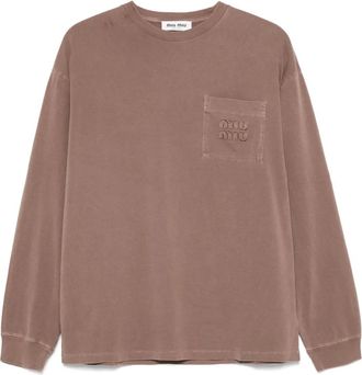 Miu Miu logo-patch T-shirt - Brown