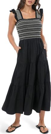 Adelyn Rae Katie Smocked Midi Sundress in Black at Nordstrom, Size X-Small