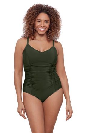 Aqua Green Princess Seam V-Neck Side Shirred Adjustable One-Piece Swimsuit in Malachite at Nordstrom, Size X-Large