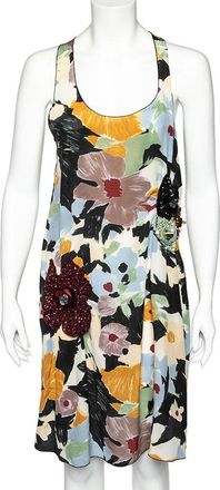 M Missoni Multicolor Floral Printed Silk Sequin Embellished Shift Dress