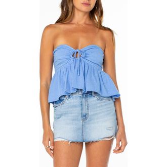 Roxy Ventura Strapless Cotton Babydoll Top in Cornflower at Nordstrom, Size Xx-Large