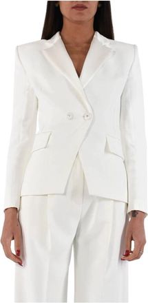 Elisabetta Franchi Satijnen Revers Cr&ecirc;pe Jas - Dames - Blazers - Wit - L - Satijn - Jassen