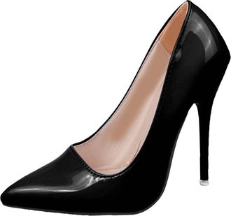 Generic Black Feminine High Heels with 12Cm Heel Elegant Temperament Patent Leather Shallow Mouth Slim for Casual