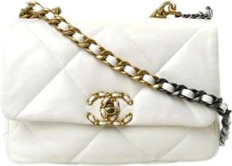 Chanel Pre-owned 19 Shiny Lambskin Schoudertas - Dames - Vintage Schoudertas - Beige - ONE Size - Leer - Vintage