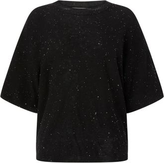 Genny Top a maniche corte con glitter - Nero