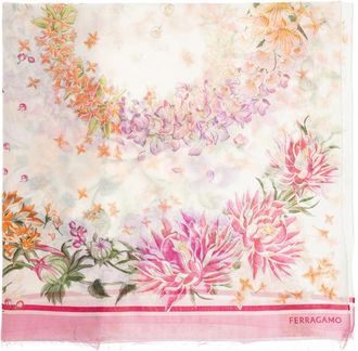 Ferragamo Floral-print Fringed Scarf