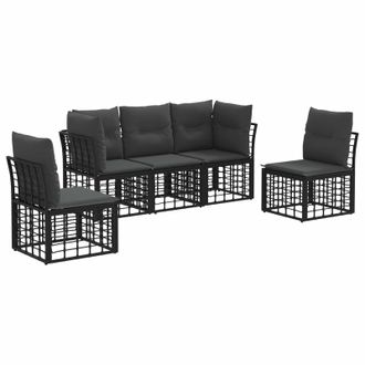 vidaXL Conjunto De Sof&aacute;s De Exterior Negro Poli&eacute;ster Vidaxl