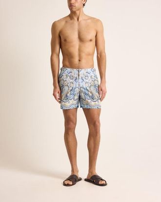 Orlebar Brown Bulldog Mid-Length Classic Fit Swim Shorts With Fairground Print in Multi/blue at Nordstrom, Size 36