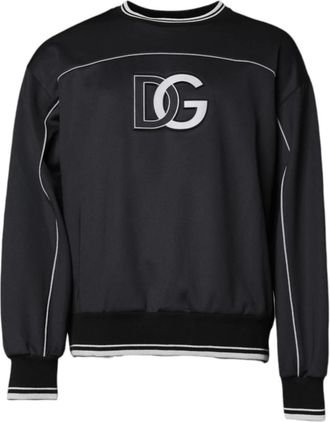 Dolce & Gabbana Zwart Logo Crew Neck Sweater - Heren - Sweatshirts - Zwart - 2XL - Polyester - Hoodies & sweatvesten