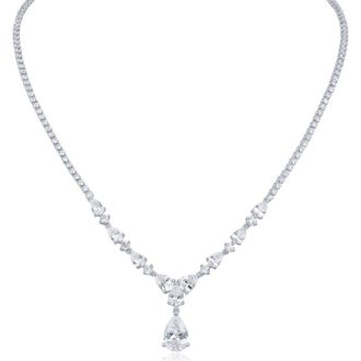 Kenneth Jay Lane Round & Pear Cubic Zirconia Drop Necklace in Clear/silver at Nordstrom Rack, Size 16