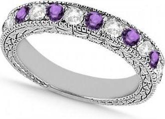 Allurez Antique Diamond & Amethyst Wedding Ring 14kt White Gold (1.05ct)