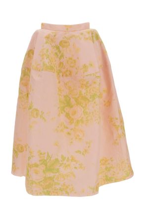 Erdem Floral Print Linen Chine Midi Full Skirt