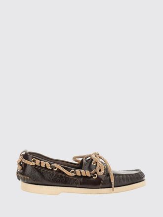 Golden Goose Brown Leather Boat Shoes with Raised Apron Stitching