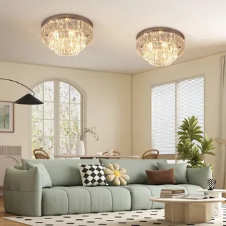 HOMCOM Set of 2 Crystal Ceiling Lights Modern Chandeliers w/ 7 E14 Fitting in Silver