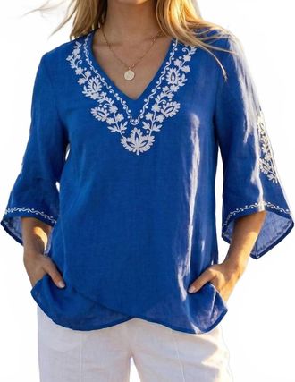 Karen Kane Bracelet Sleeve Asymmetric Top In Blue