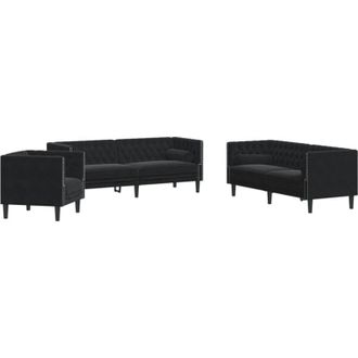 vidaXL Vidaxl - Set Divani Chesterfield 3pz con Cuscini Nero Velluto