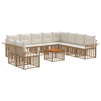 vidaXL Conjunto De Sof&aacute;s De Exterior 11 Pcs Natural Y Crema Poli&eacute;ster Vidaxl