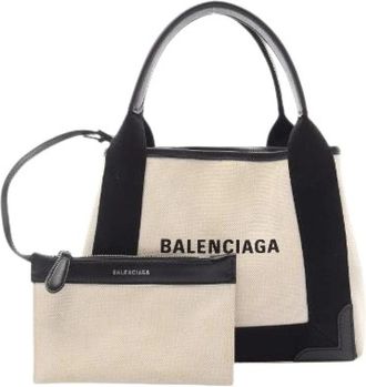 Balenciaga Pre-owned Navy Cabas Handbag - Dames - Vintage Shopper - Beige - ONE Size - Leer - Vintage