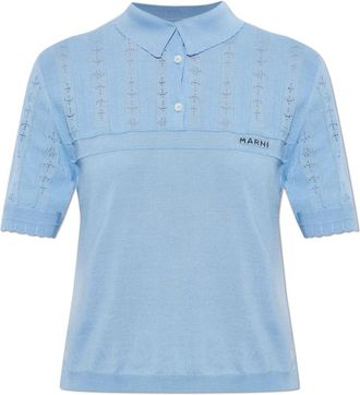 Marni Logo Polo - Dames - V-hals truien - Blauw - XS - Wol - Truien & Vesten