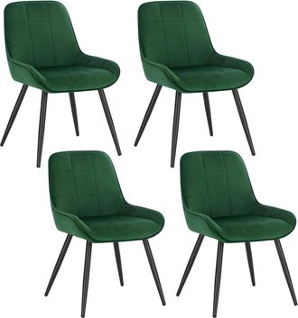 Woltu 4x Sillas De Comedor Silla Ergon&oacute;mica Con Respaldo Silla De Terciopelo En Estructura Metal Sillas Para Dormitorio Sal&oacute;n Comedor Y Cocina Verde Oscuro 