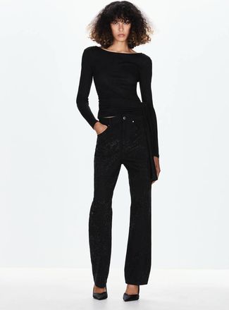 Mango Jeans dritti dettaglio cristalli black denim - Donna - 36 - MANGO