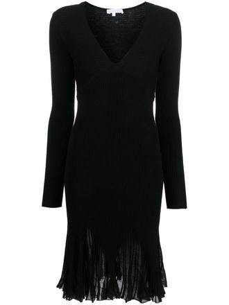Patrizia Pepe Abito V-neck ribbed dress - women - Viscose/Polyester - 0 - Black