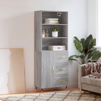 vidaXL Vidaxl - Aparador Alto Madera Contrachapada Gris Sonoma 69,5x34x180 Cm