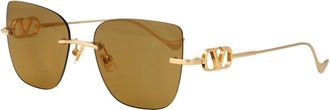 Valentino Geometrische Metalen Zonnebril - unisex - Accessoires - Geel - Maat: 54 MM Nylon