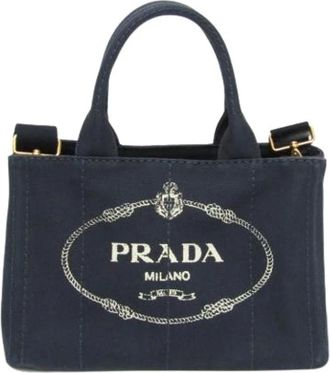 Prada Pre-owned Tote Bags, female, Blue, Size: ONE SIZE Pre-owned Canapa Tote Bag