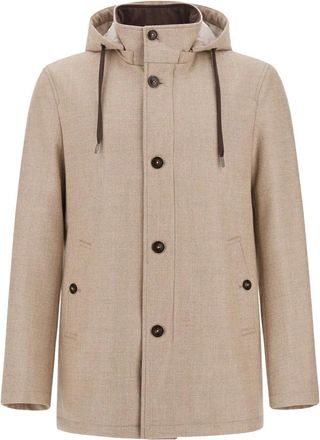 Herno Jassen, Heren, Beige, M, Wol, Wool and Silk Rain System Carcoat
