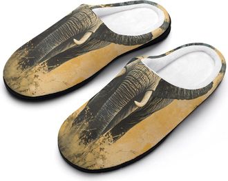 Generic Elephants Ink Vintage Mens Warm Slippers Non-Slip Sole Winter Rubber Cotton Shoes for Bedroom