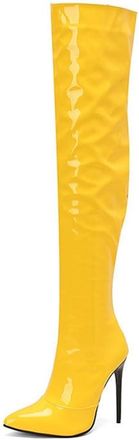 Generic Womens Side Zipper Over The Knee Boots Thigh High Stretch Slim Stretch Pull On Stiletto Dress Pumps Nightclub Dance Shoe (5.5,Yellow)