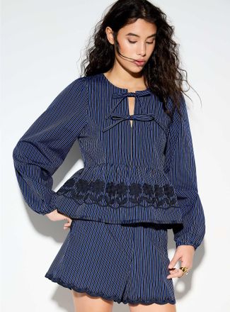 Icone Womens Peplum waist puff-sleeve blouse