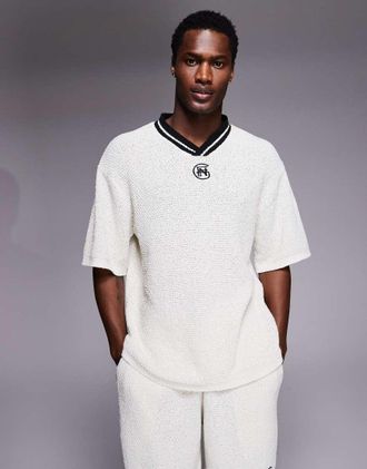 Good For Nothing Maglia da hockey oversize in jersey bianco sporco con ricamo sul retro in coordinato