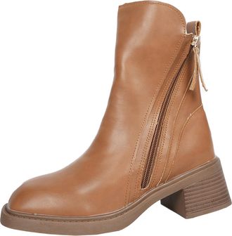 Generic Ladies Ankle Boots Heeled Short Booties Stylish Casual Solid Color Retro Side Zipper Comfortable Chunky Heel Boots Classic Daily