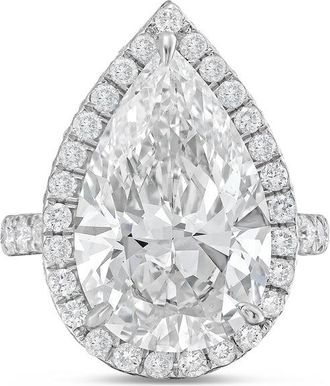Diana M. Jewels Platinum 10cts pear lab grown diamond halo ring with pave band